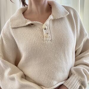 Zara Cropped Knit Sweater Cream Button Up Collar Women's Size Small